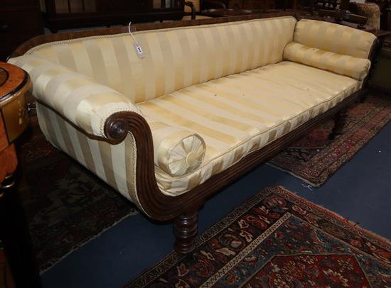 A Regency rosewood scroll arm settee L.208cm